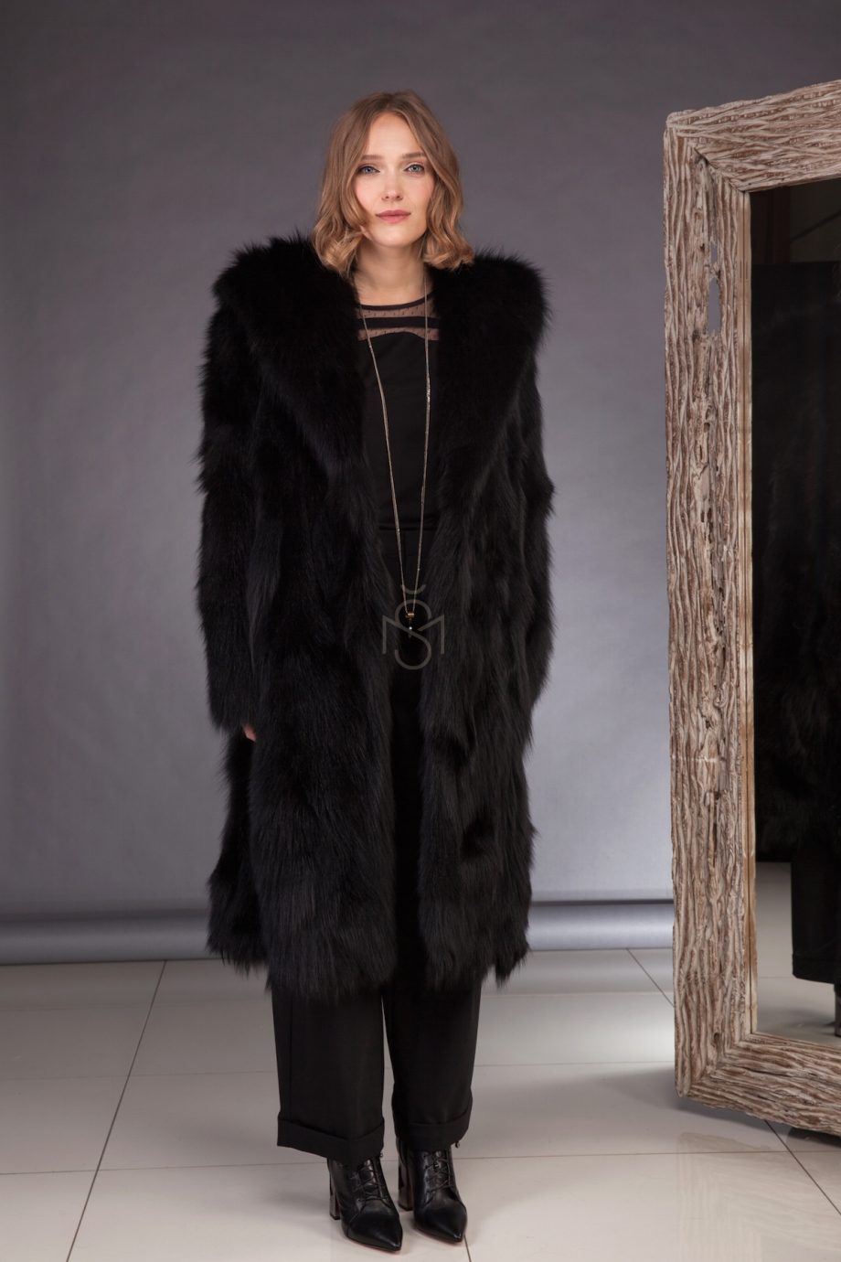 Fox fur coat black made by SILTA MADA fur studio in Vilnius