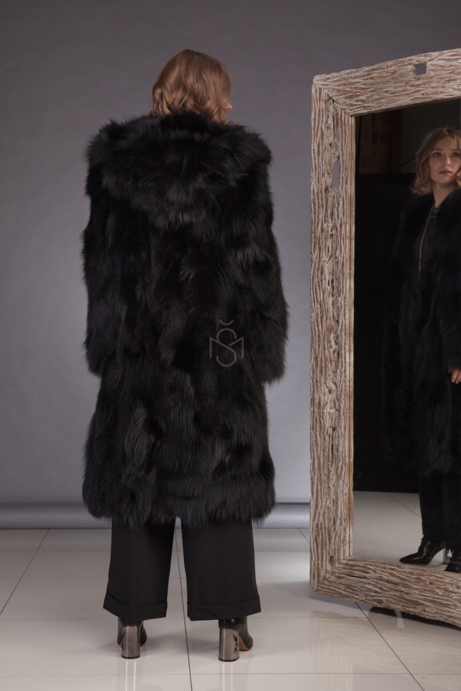 Fox fur coat black made by SILTA MADA fur studio in Vilnius