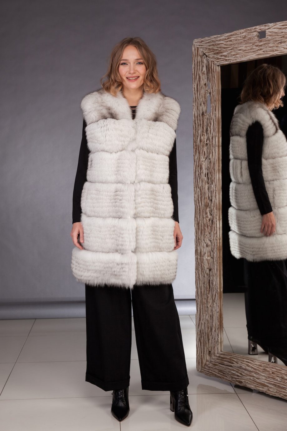 High quality northern fox fur vest made by SILTA MADA fur studio in Vilnius