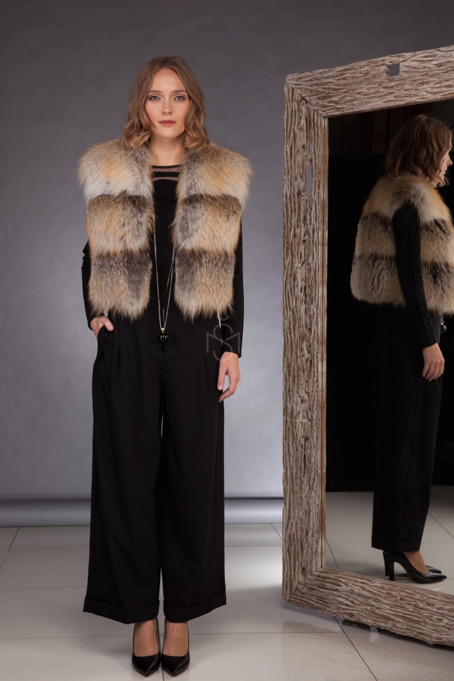 High quality fox fur vest made by SILTA MADA fur studio in Vilnius