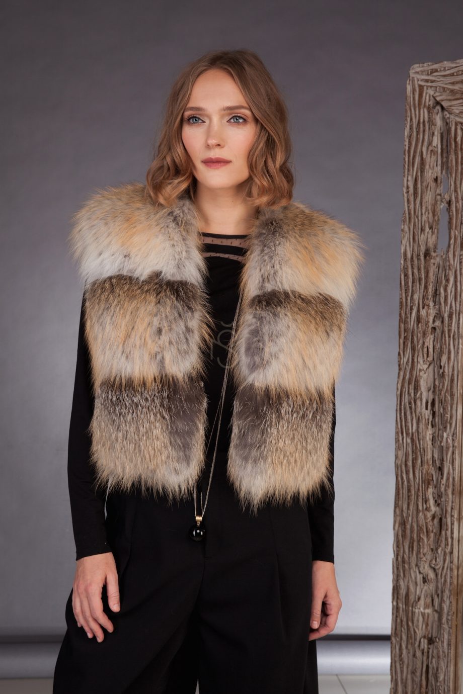 High quality fox fur vest made by SILTA MADA fur studio in Vilnius