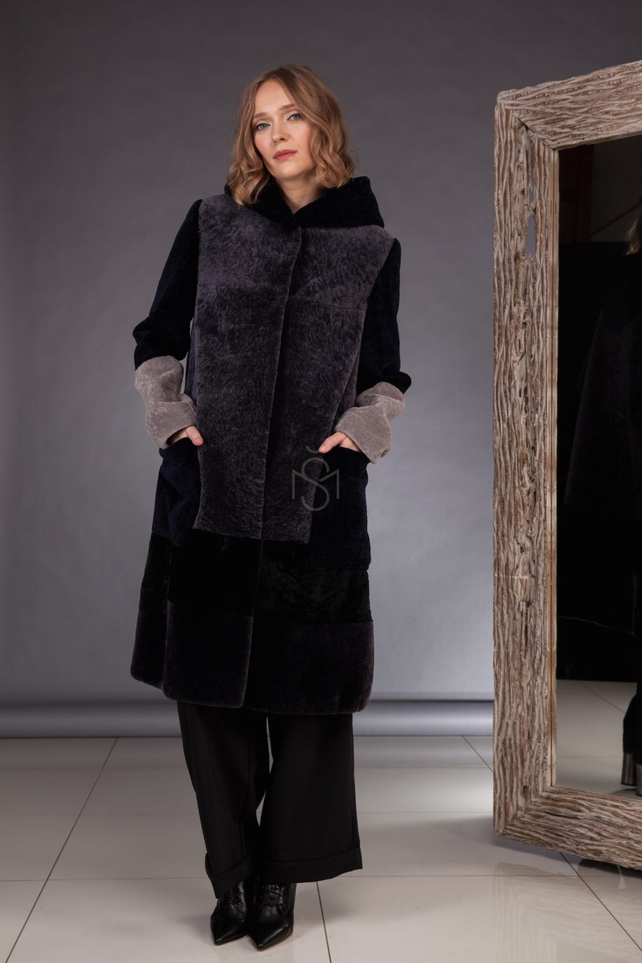 Contrast sheepskin coat  made by SILTA MADA fur studio in Vilnius