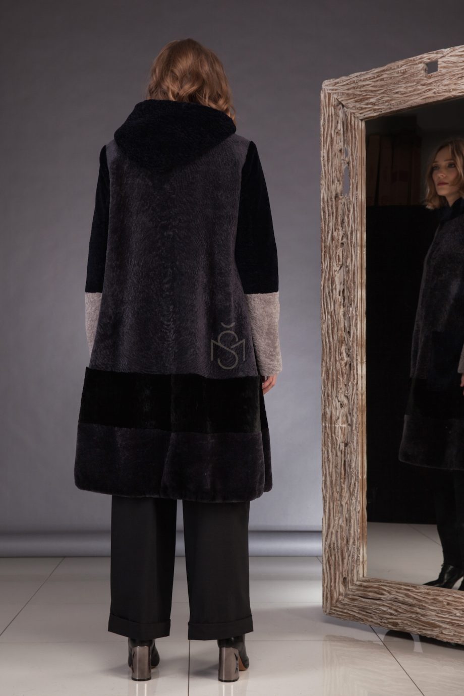 Contrast sheepskin coat  made by SILTA MADA fur studio in Vilnius