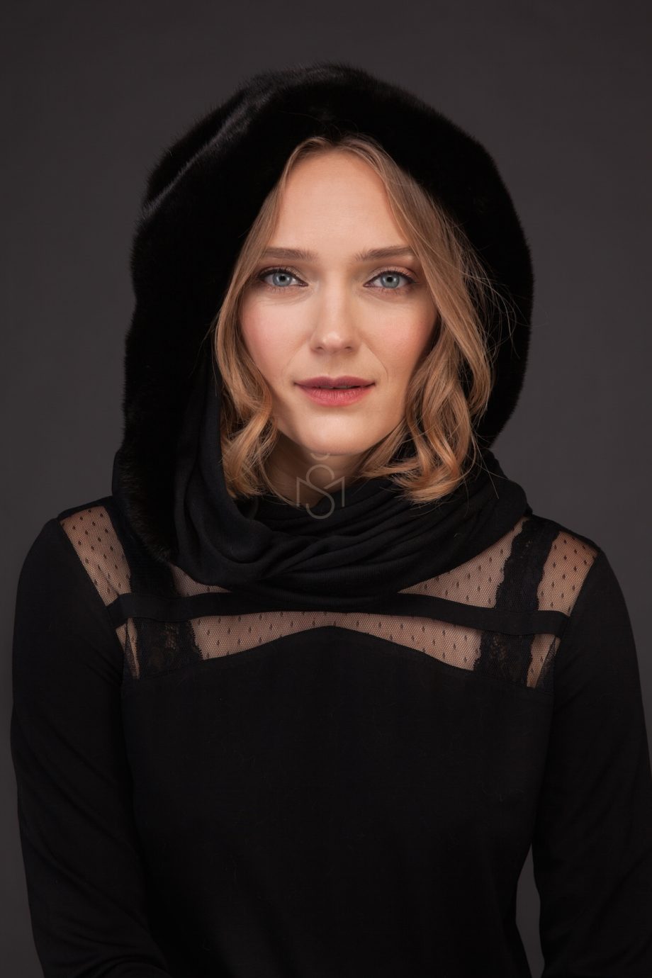 Mink fur shawl black color made by SILTA MADA fur studio in Vilnius