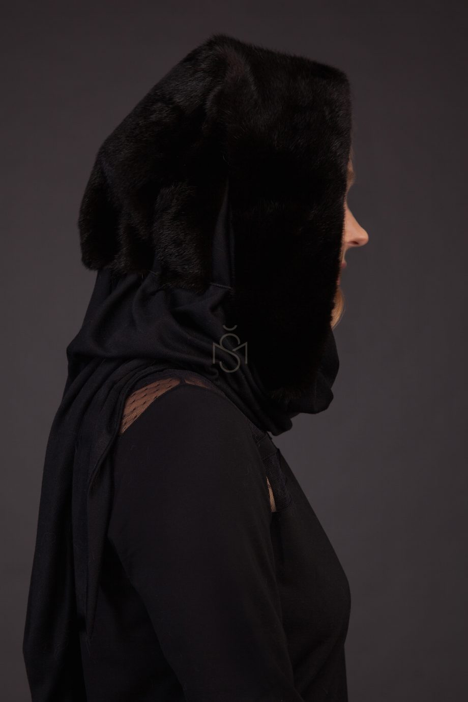 Mink fur shawl black color made by SILTA MADA fur studio in Vilnius