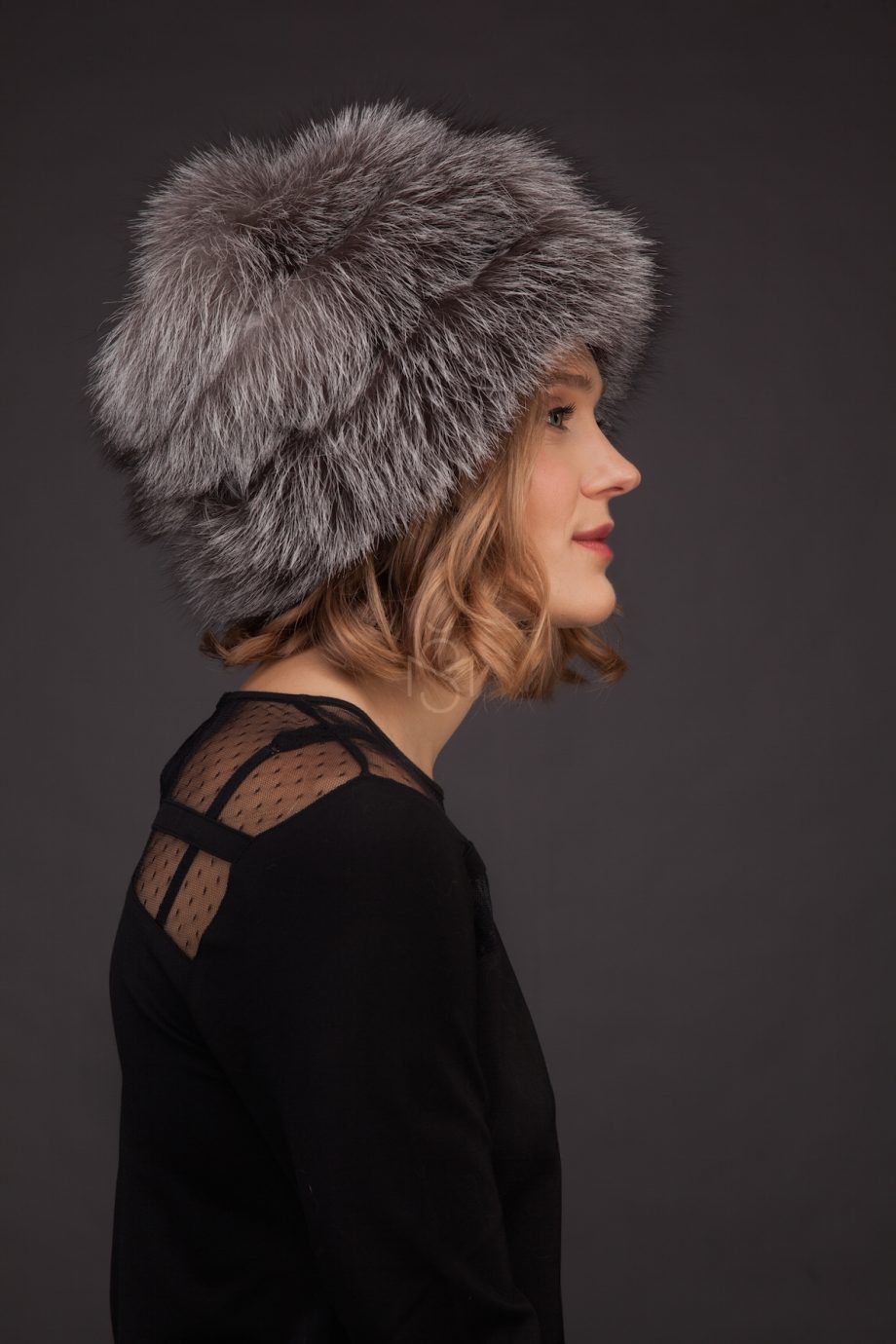 Silver fox fur hat made by SILTA MADA fur studio in Vilnius