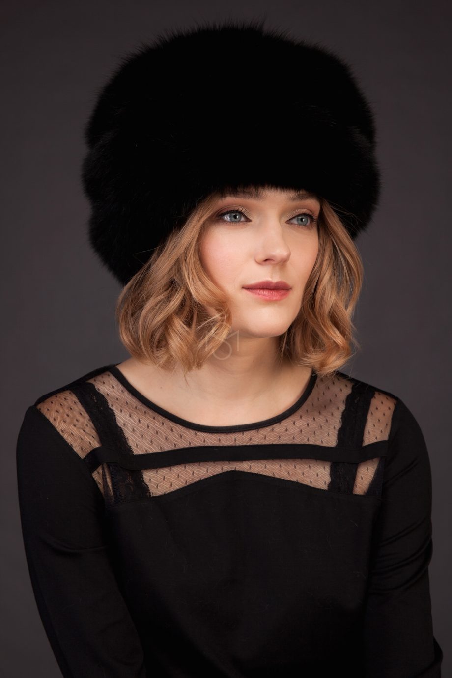 Fox fur hat black made by SILTA MADA fur studio in Vilnius