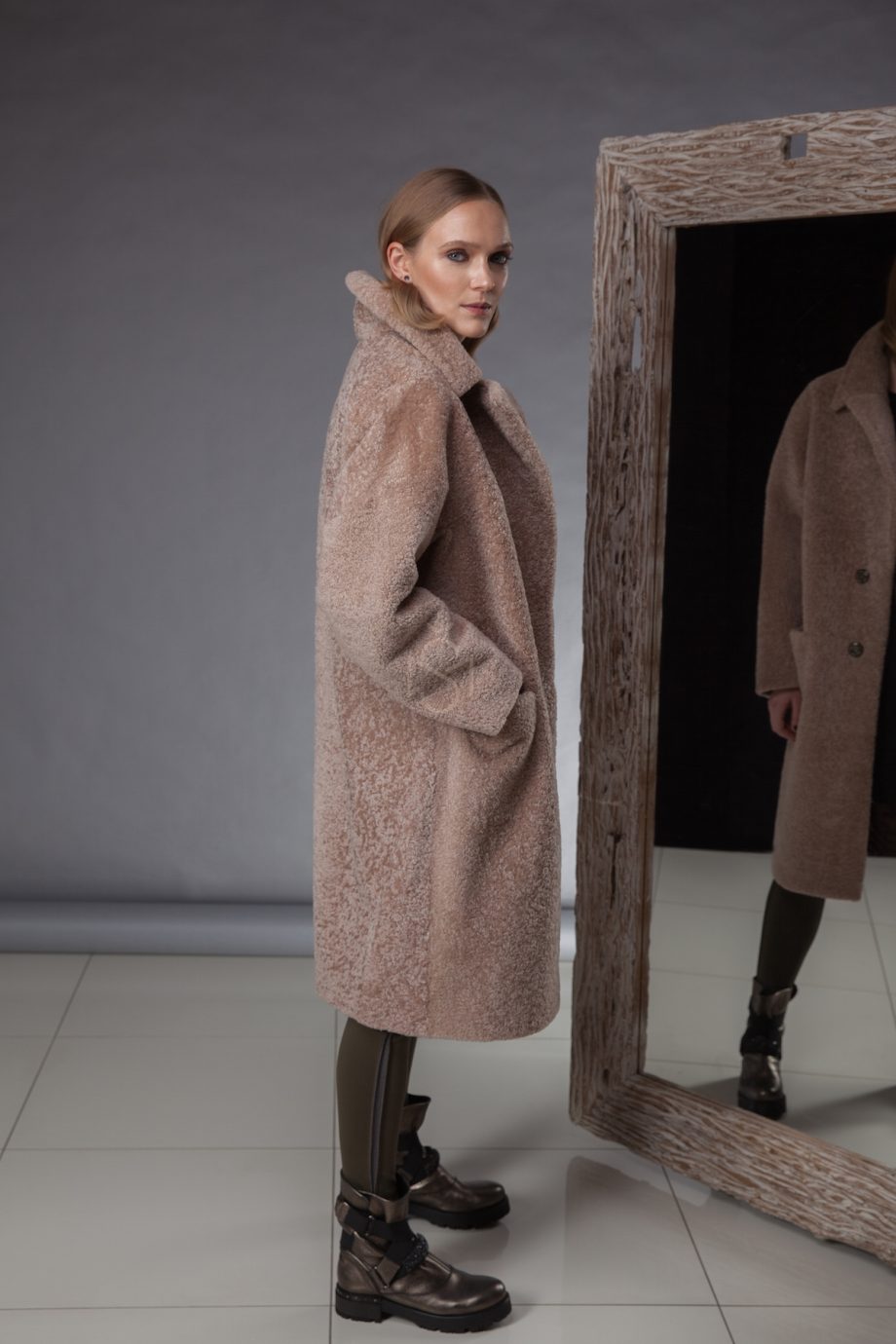 High quality, especially soft and light sheepskin coat made by Silta Mada fur studio in Vilnius