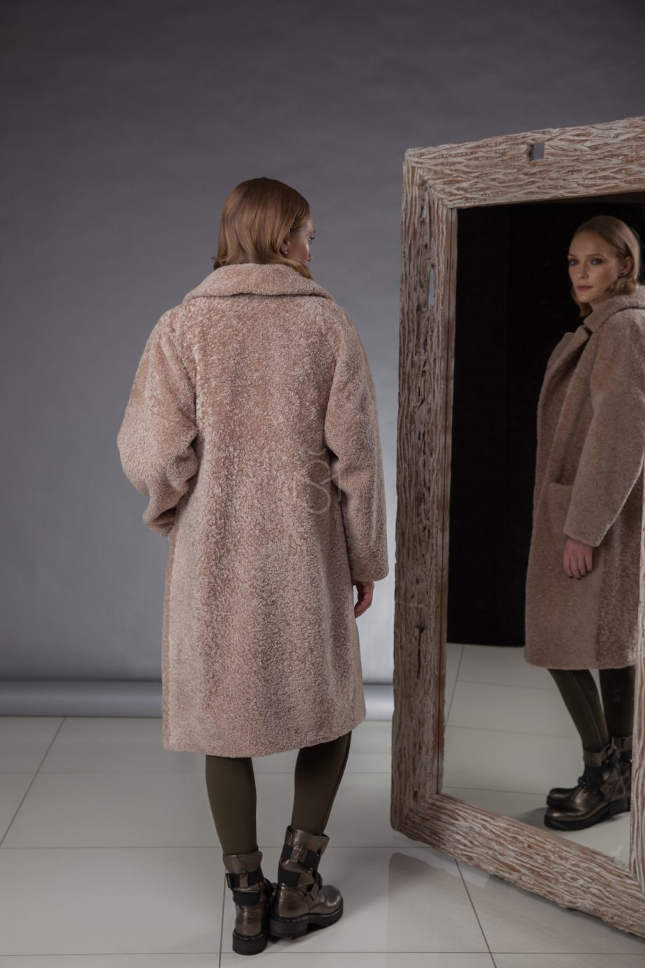 High quality, especially soft and light sheepskin coat made by Silta Mada fur studio in Vilnius